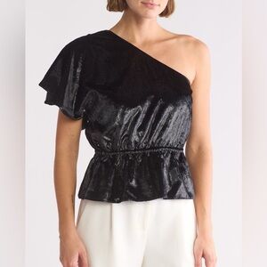 7 For All Mankind Elegant Black One-Shoulder Top